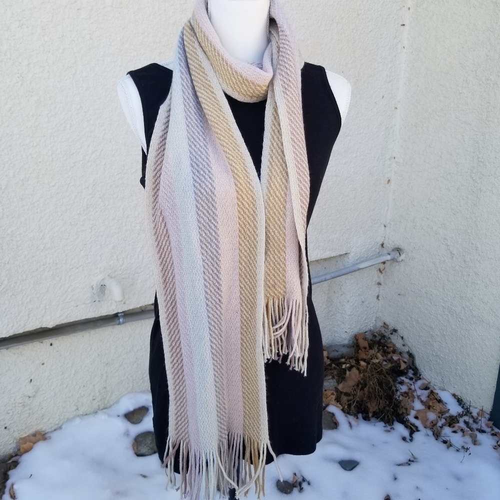Pastel multicolor striped scarf with gold metallic threads